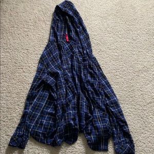 Blue and black plaid hoodie shirt